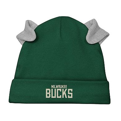 "Newborn & Infant Milwaukee Bucks Little Champ Long Sleeve Bodysuit, Pants & Cuffed Knit Hat 3-Piece Set"