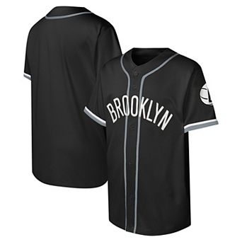 Youth Black Brooklyn Nets Stitch Full-Button Baseball Jersey