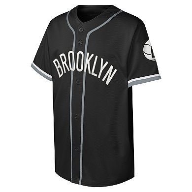 Youth Black Brooklyn Nets Stitch Full-Button Baseball Jersey