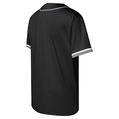 Youth Black Brooklyn Nets Stitch Full-Button Baseball Jersey