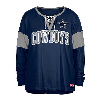 Women's New Era Navy Dallas Cowboys Plus Size Lace-Up Notch Neck Long Sleeve T-Shirt