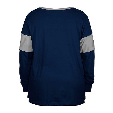 Women's New Era Navy Dallas Cowboys Plus Size Lace-Up Notch Neck Long Sleeve T-Shirt
