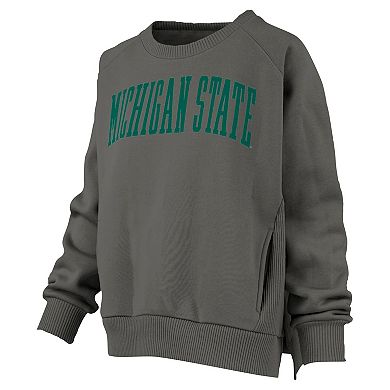Women's Pressbox Charcoal Michigan State Spartans Pocketed Raglan Pullover Sweatshirt