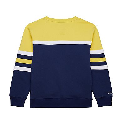Men's Mitchell & Ness Navy Michigan Wolverines Vintage Logo Head Coach Fleece Pullover Sweatshirt