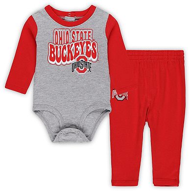 Newborn & Infant Ohio State Buckeyes Double Up Long Sleeve Bodysuit & Pant Set