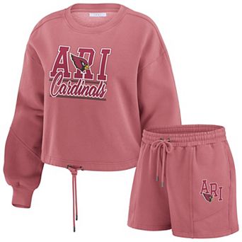 Women's WEAR by Erin Andrews Cardinal Arizona Cardinals Washed Fleece Long Sleeve T-Shirt & Shorts Lounge Set