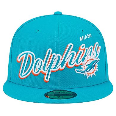 Men's New Era Aqua Miami Dolphins Script Sided 59FIFTY Fitted Hat