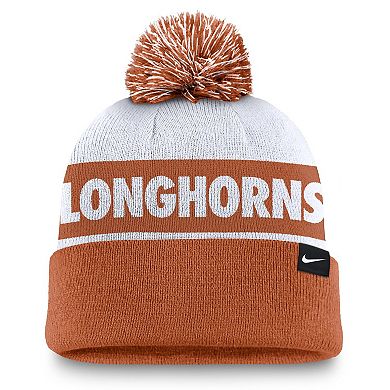 Men's Nike White/Texas Orange Texas Longhorns Primetime Peak Cuffed Knit Hat with Pom