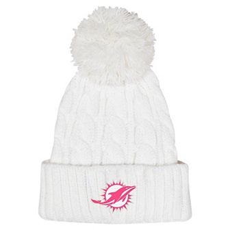 Girls Youth White Miami Dolphins Cable Cuffed Knit Hat with Pom