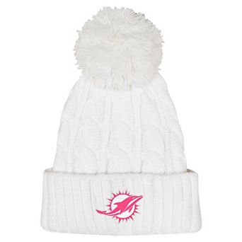 Girls Youth White Miami Dolphins Cable Cuffed Knit Hat with Pom