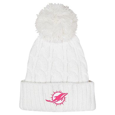 Girls Youth White Miami Dolphins Cable Cuffed Knit Hat with Pom
