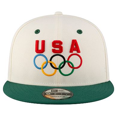 Men's New Era Cream/Hunter Green Team USA Chrome 9FIFTY Snapback Hat