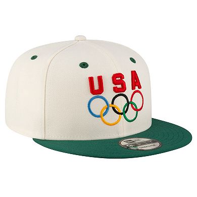 Men's New Era Cream/Hunter Green Team USA Chrome 9FIFTY Snapback Hat