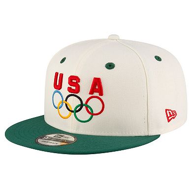 Men's New Era Cream/Hunter Green Team USA Chrome 9FIFTY Snapback Hat
