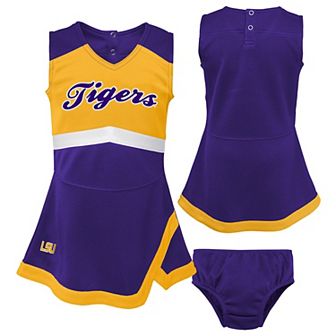 Girls Preschool Purple LSU Tigers Two-Piece Cheer Captain Jumper Dress & Bloomers Set