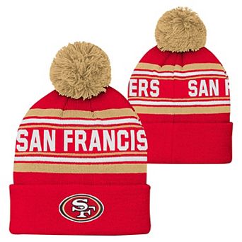Youth Scarlet San Francisco 49ers Jacquard Cuffed Knit Hat with Pom