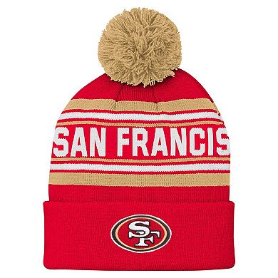 Youth Scarlet San Francisco 49ers Jacquard Cuffed Knit Hat with Pom