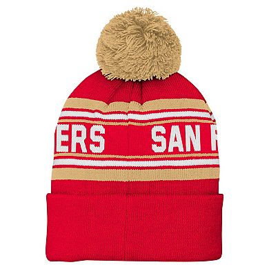 Youth Scarlet San Francisco 49ers Jacquard Cuffed Knit Hat with Pom