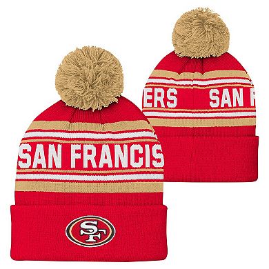 Youth Scarlet San Francisco 49ers Jacquard Cuffed Knit Hat with Pom