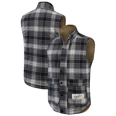 Men's Darius Rucker Collection by Fanatics Tan/Charcoal Baltimore Orioles Reversible Canvas & Plaid Patch Full-Zip Vest