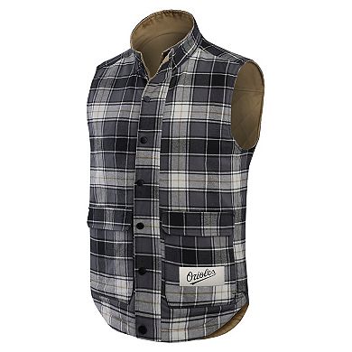 Men's Darius Rucker Collection by Fanatics Tan/Charcoal Baltimore Orioles Reversible Canvas & Plaid Patch Full-Zip Vest
