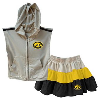 Girls Toddler Wes & Willy Tan Iowa Hawkeyes Tri-Blend Sleeveless Full-Zip Hoodie & Tiered Skirt Set