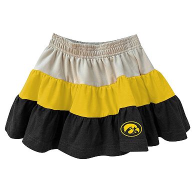 Girls Toddler Wes & Willy Tan Iowa Hawkeyes Tri-Blend Sleeveless Full-Zip Hoodie & Tiered Skirt Set