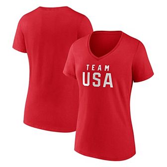 Women's Fanatics Red Team USA Wordmark V-Neck T-Shirt