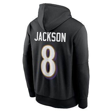Men's Nike Lamar Jackson Black Baltimore Ravens Player Name & Number Performance Pullover��Hoodie