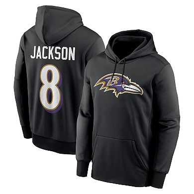 Men's Nike Lamar Jackson Black Baltimore Ravens Player Name & Number Performance Pullover��Hoodie