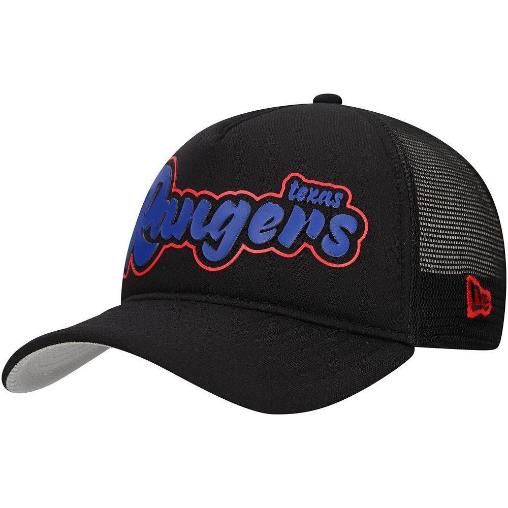 Men's New Era Black Texas Rangers Retro Bold A-Frame Trucker