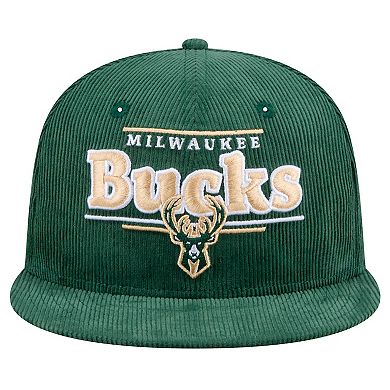 Men's New Era Hunter Green Milwaukee Bucks Throwback Display Corduroy 9FIFTY Snapback Hat