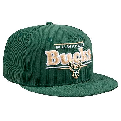 Men's New Era Hunter Green Milwaukee Bucks Throwback Display Corduroy 9FIFTY Snapback Hat