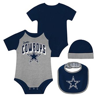 "Newborn & Infant Dallas Cowboys Dynamic Duo Bodysuit, Bib & Knit Hat Set"