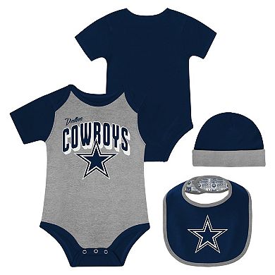 "Newborn & Infant Dallas Cowboys Dynamic Duo Bodysuit, Bib & Knit Hat Set"
