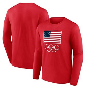Men's Fanatics Red Team USA Flag and Rings Long Sleeve T-Shirt