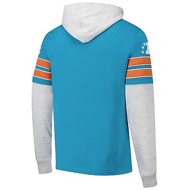 Men's '47 Aqua Miami Dolphins Double Header Blitz Throwback Cornerback Pullover Hoodie