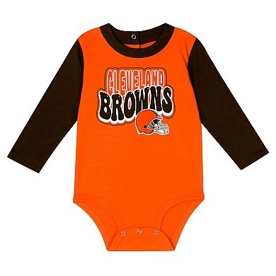 Infant Brown Cleveland Browns Double Up Long Sleeve Bodysuit and Pants Set