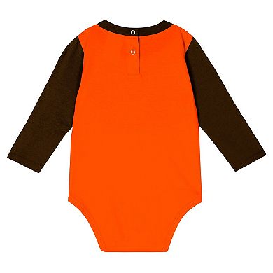 Infant Brown Cleveland Browns Double Up Long Sleeve Bodysuit and Pants Set