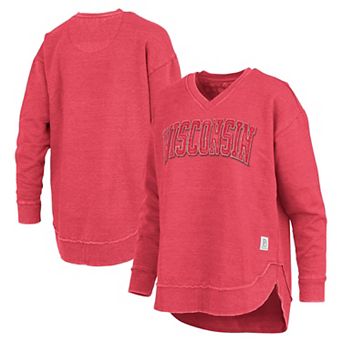 Women's Pressbox Red Wisconsin Badgers Westin Poncho V-Neck Pullover Sweatshirt