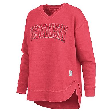 Women's Pressbox Red Wisconsin Badgers Westin Poncho V-Neck Pullover Sweatshirt