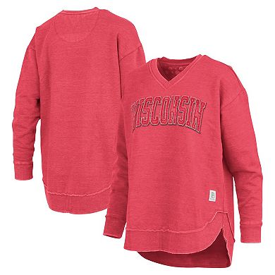 Women's Pressbox Red Wisconsin Badgers Westin Poncho V-Neck Pullover Sweatshirt