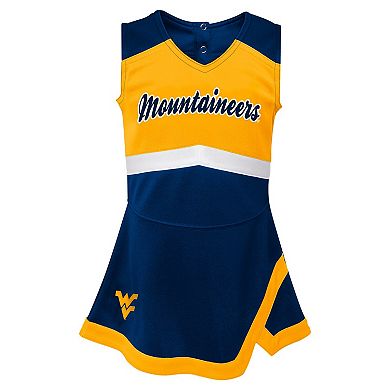 Girls Preschool Navy West Virginia Mountaineers Two-Piece Cheer Captain Jumper Dress & Bloomers Set