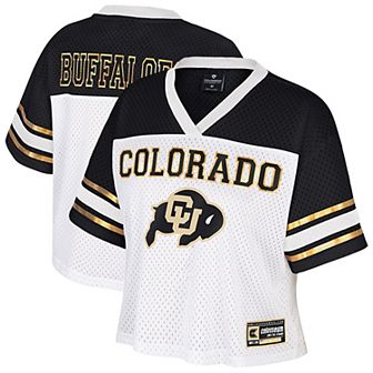 Women's Colosseum White Colorado Buffaloes Treasure Cropped Football Jersey
