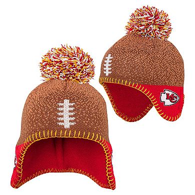 Preschool Brown Kansas City Chiefs Football Head Knit Hat with Pom