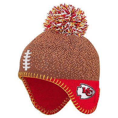 Preschool Brown Kansas City Chiefs Football Head Knit Hat with Pom