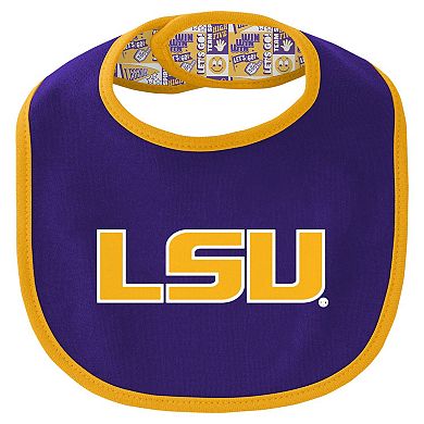 "Newborn & Infant LSU Tigers Dynamic Duo Bodysuit, Bib & Cuffed Knit Hat Set"