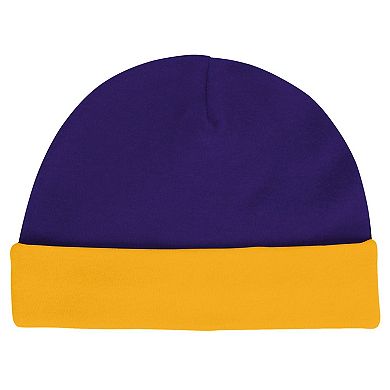 "Newborn & Infant LSU Tigers Dynamic Duo Bodysuit, Bib & Cuffed Knit Hat Set"