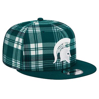 Men's New Era Green Michigan State Spartans Plaid 9FIFTY Snapback Hat