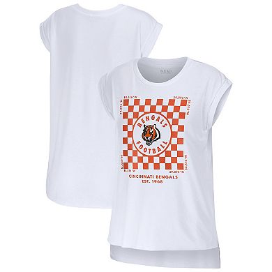 Women's WEAR by Erin Andrews White Cincinnati Bengals Checker Muscle Tank Top